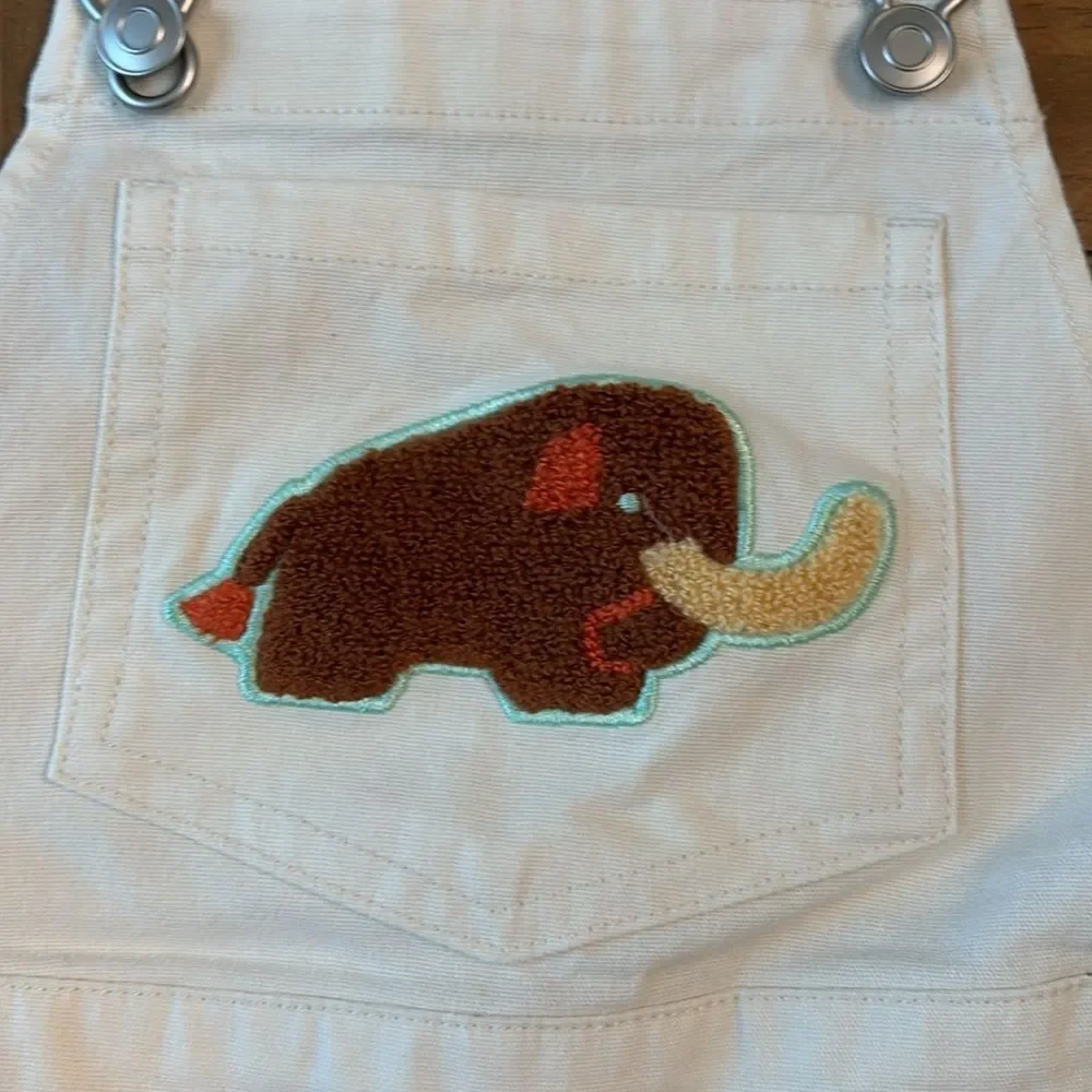 Christian Robinson size 4t Kids Cream Overalls with woolly mammoth Patch NWT